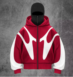 Pattern Stitching Trendy Hooded Cardigan Zipper Sweater