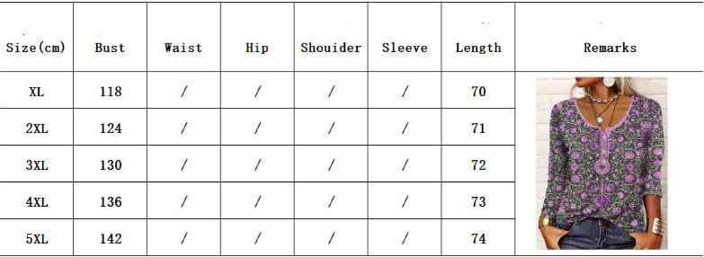 Women's V-neck Ethnic Print Plus Size T-shirt