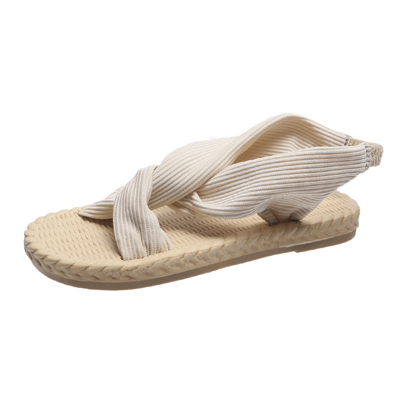 Summer New Style Simple Flat-bottomed Suede Cross One Word Elastic Roman Sandals