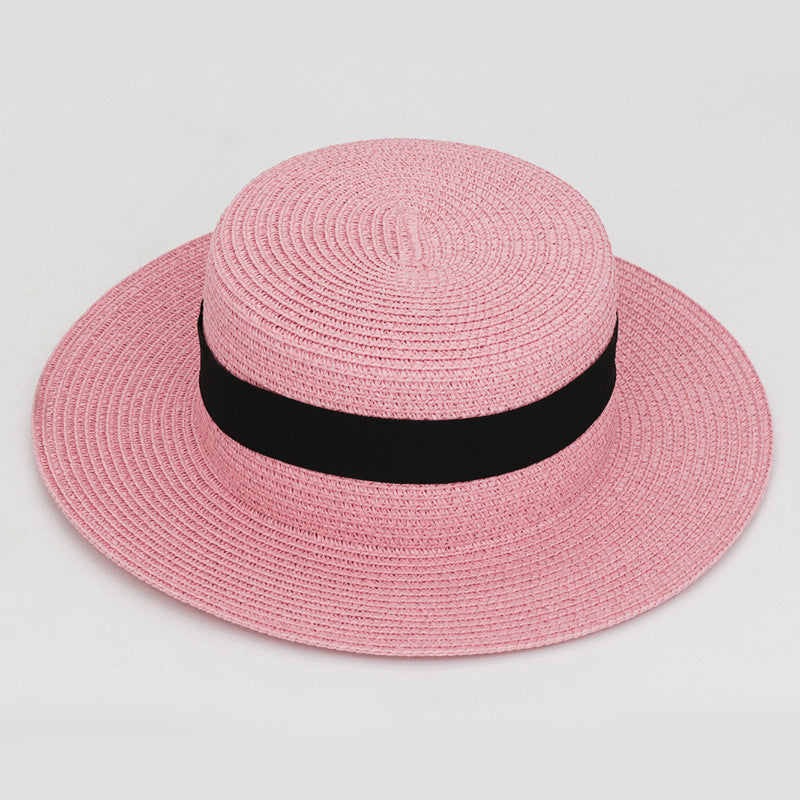 Square Buckle Dome Panama Lafite Flat Straw Hat 21 Color