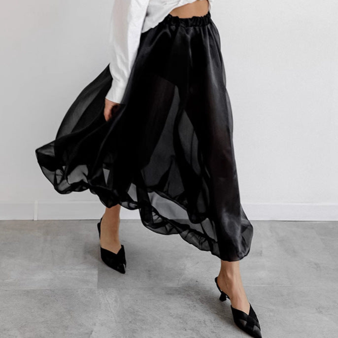 Black Sexy See-through Mesh High Waist Skirt