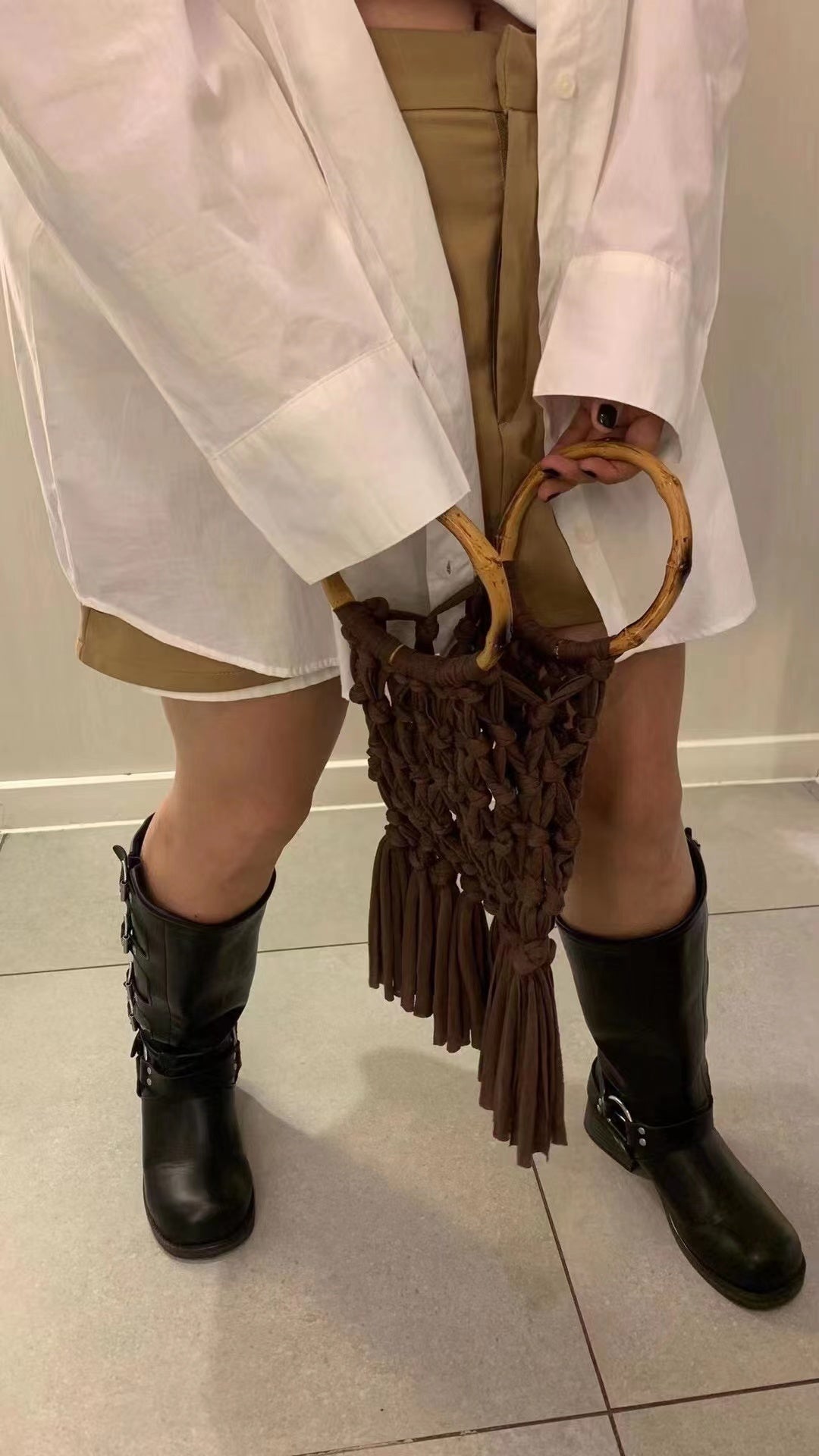 Women's Bag Cotton Knitted Tassel Hollow