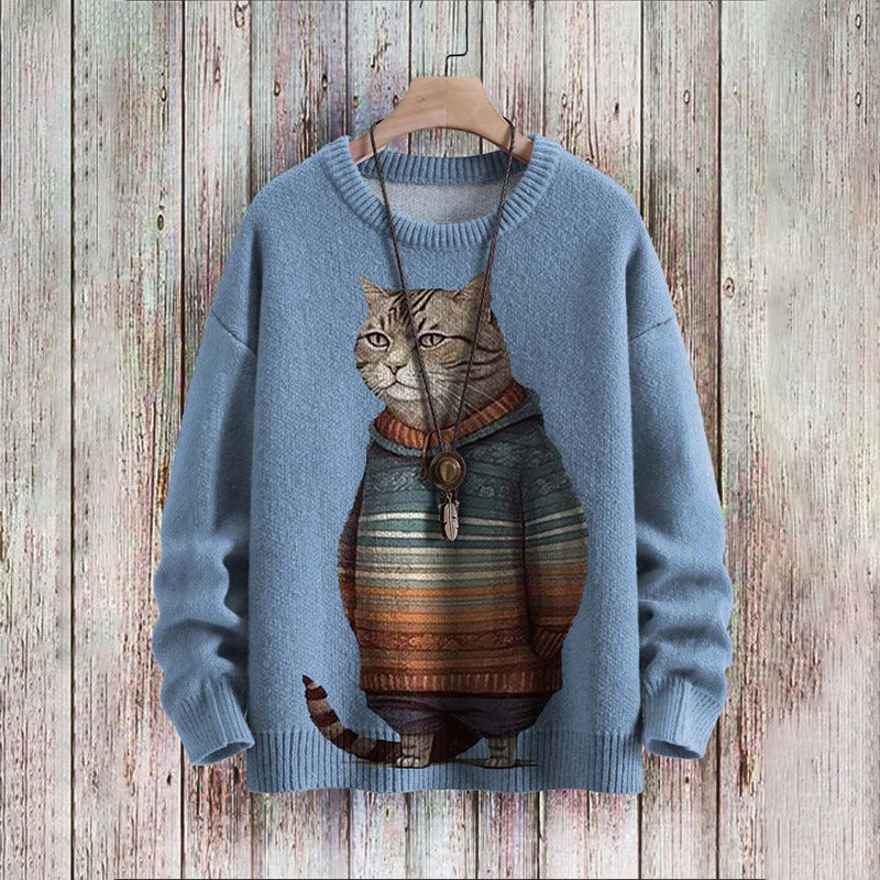 Abstract Style Digital Printing Drop-shoulder Long-sleeve Women's Sweater Casual All-matching