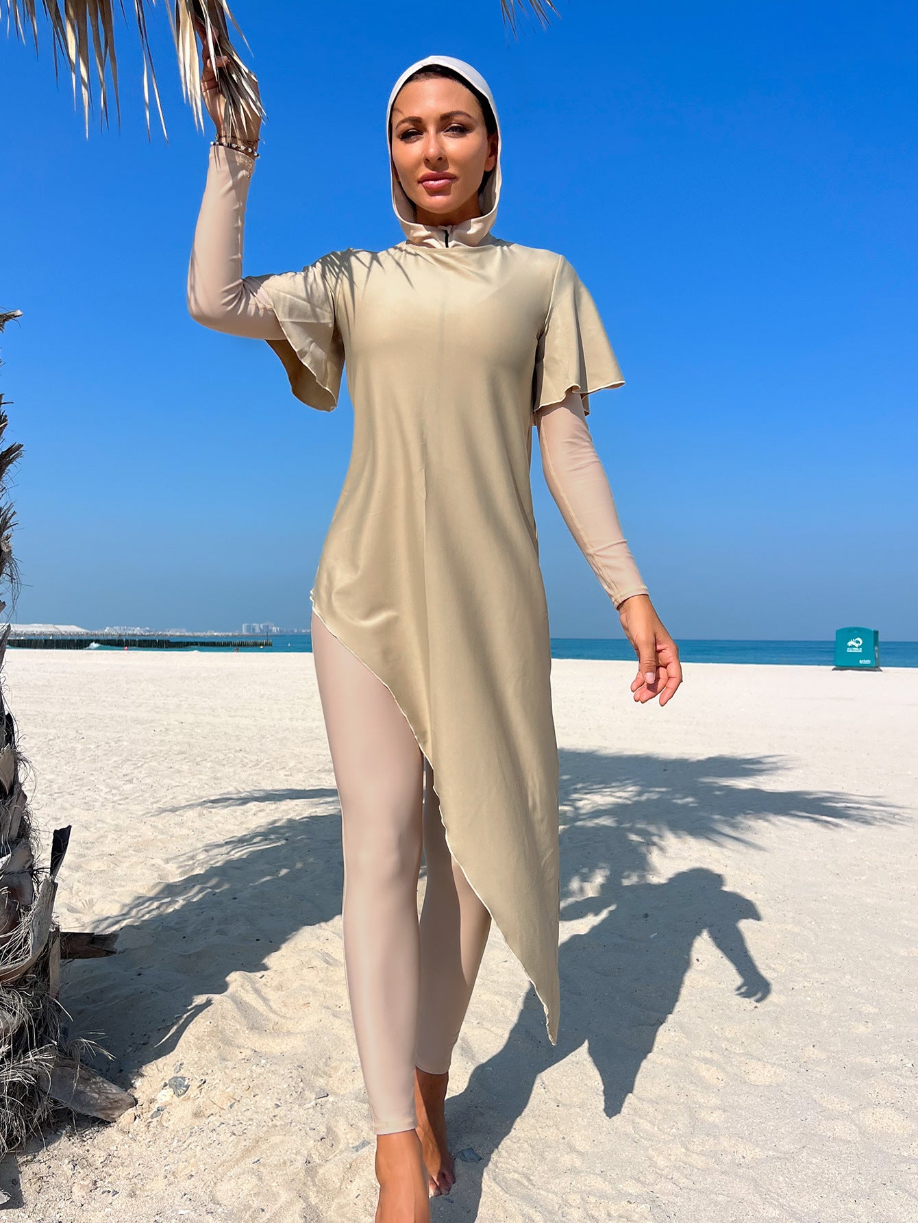 Solid-color Long-sleeve Long-pants Sun-protective Beach Swimsuit Three-piece Set