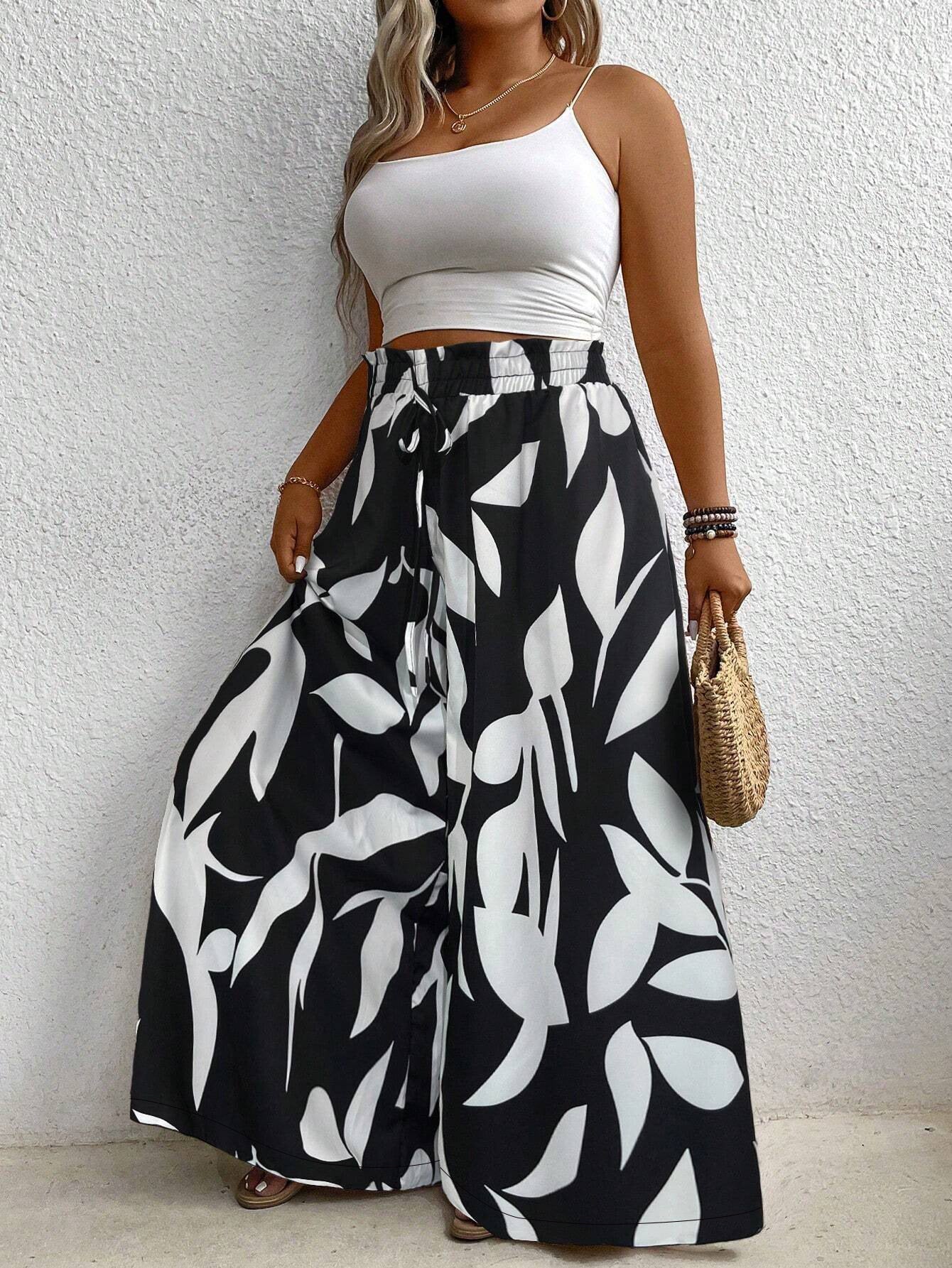 Stylish Plus-size Versatile Casual Elegant Floral Wide-leg Pants