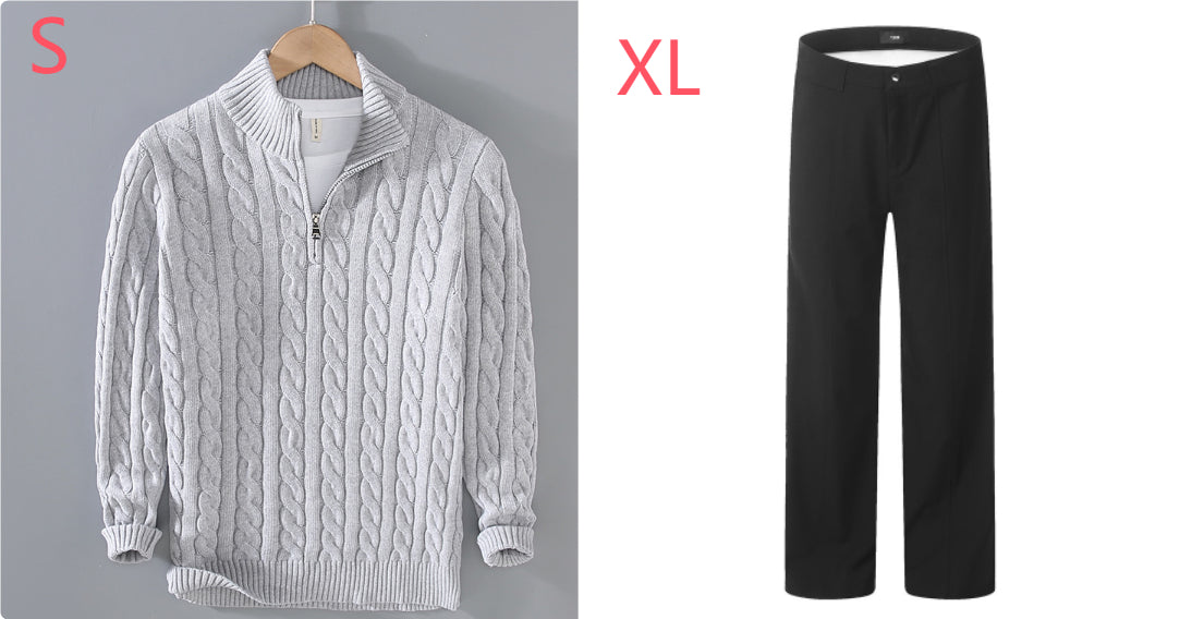 Half-high Neck Thickened Thick Needle Men's Sweater Zip Loose Pullover Knitwear