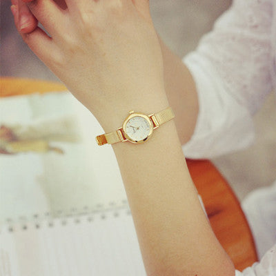 Small dial fine mesh with student quartz watch