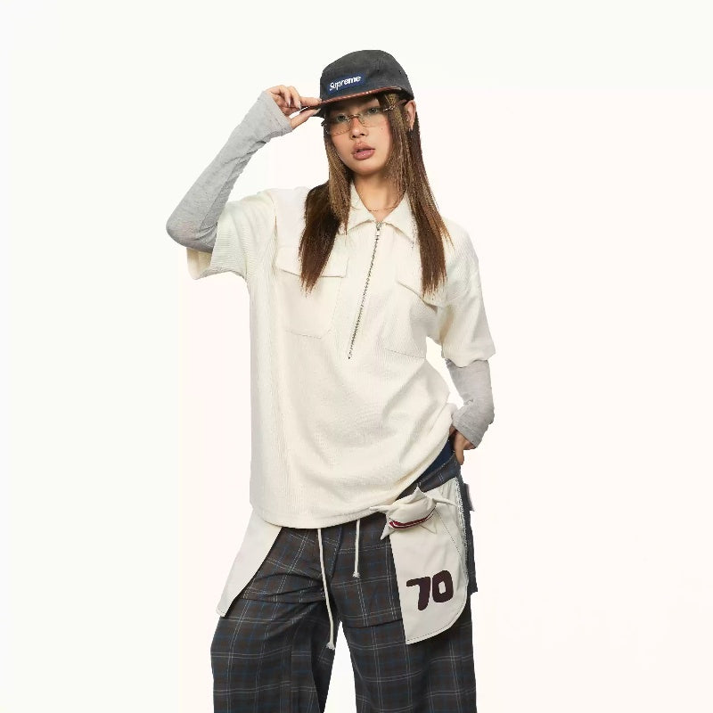 Women's Half-zip Short-sleeved Shirt Summer New Loose Casual