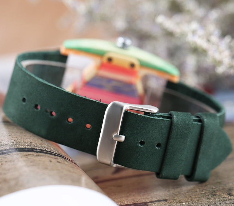 New Wooden Quartz Watch Fashion Color Digital Digital Character Triangle Dial