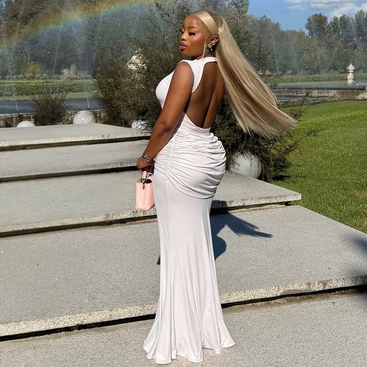 Ruched Crew-neck Strap Sleeveless Dress