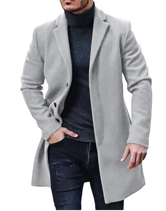 Men's Mid-length Solid Color Autumn And Winter Wool Warm Coat