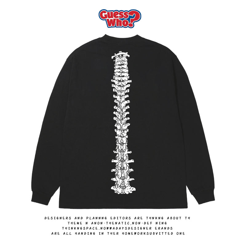 Dark-style Spine Print Street Skateboard Sweatshirt Casual Long-sleeved T-shirt