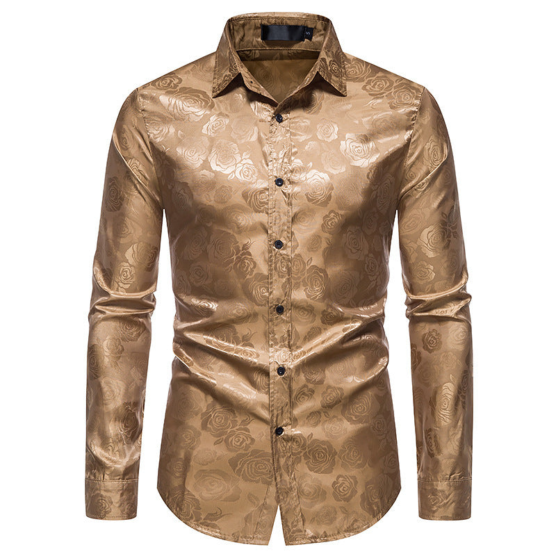Men's Fashion Rose Print Long Sleeve Shirt