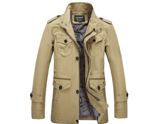 Cotton washed large size men's business stand collar coat autumn new middle-aged casual windbreaker jacket