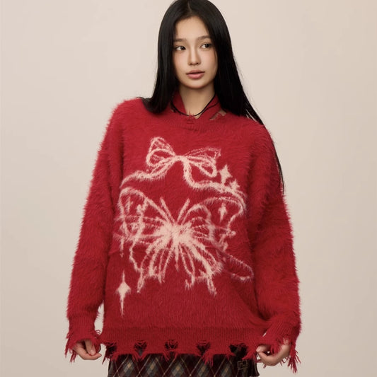 Butterfly Jacquard Mink-like Wool Christmas New Year Sweater