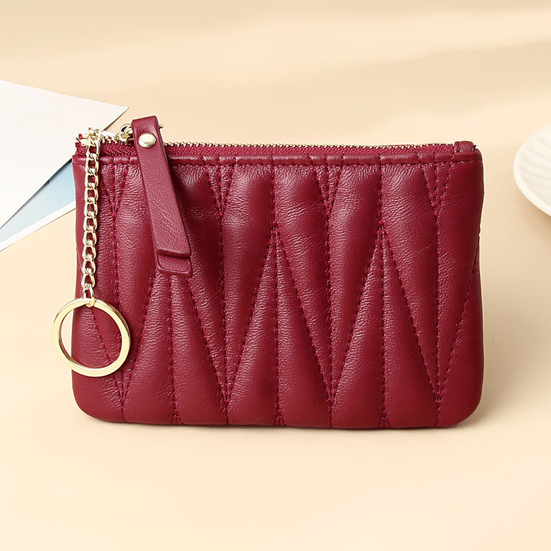 Fashionable Sheepskin Short Wallet Thin Grid