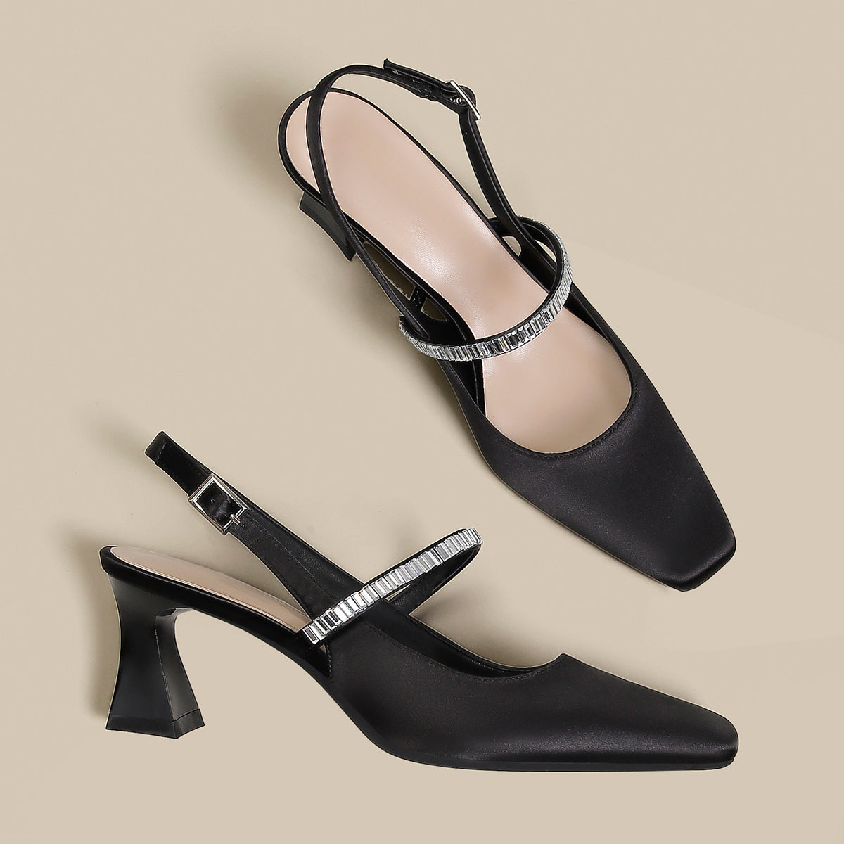 Women's Black High Heels Stiletto Pointed Toe Sandals With Skirt