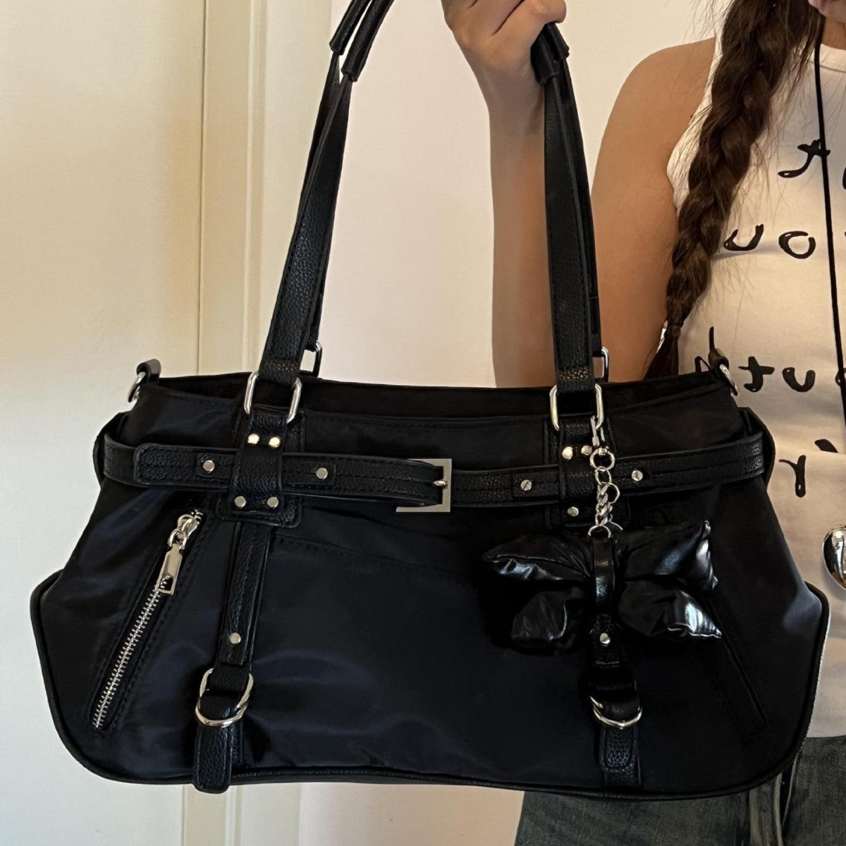 Commuter Underarm Design Girl's Headwind Texture Motorcycle Satchel