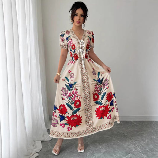 Positioned Print Dress Womens Summer Slimming Suit-Like