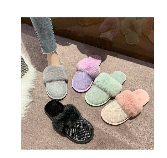 Women's rhinestone flat slippers