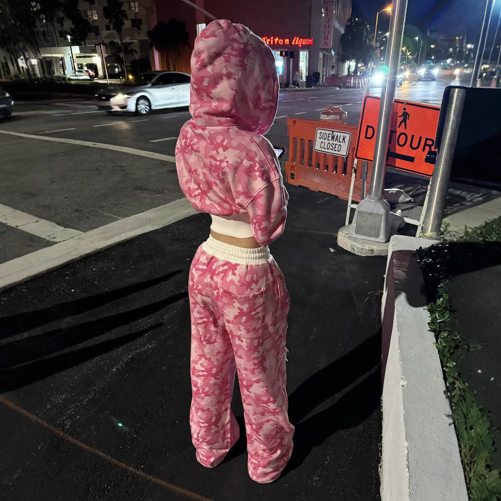 Y2g Hip Hop Kort Cardigan Hættetrøje Sweatshirt Og Sweatpants