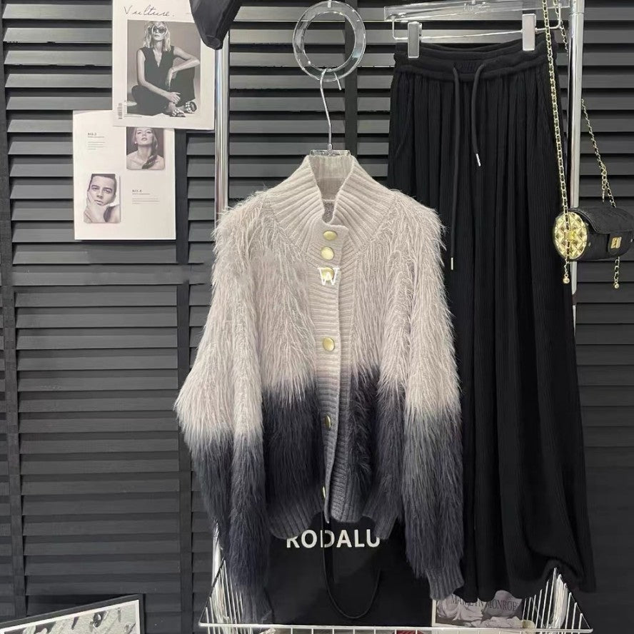 Contrast Color Tie-dye Gradient Knitted Cardigan For Women