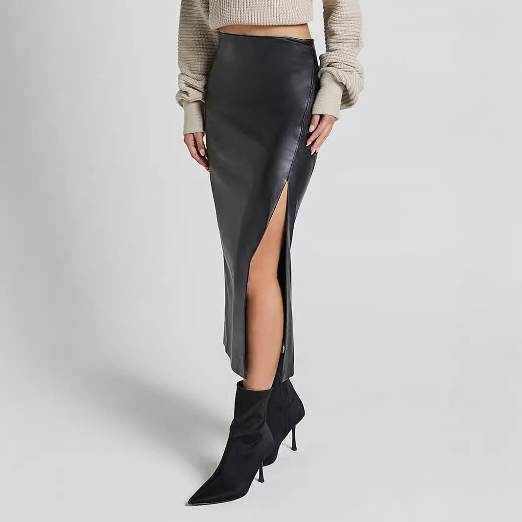 Womens Fashionable Slit Zipper Bodycon Skirt