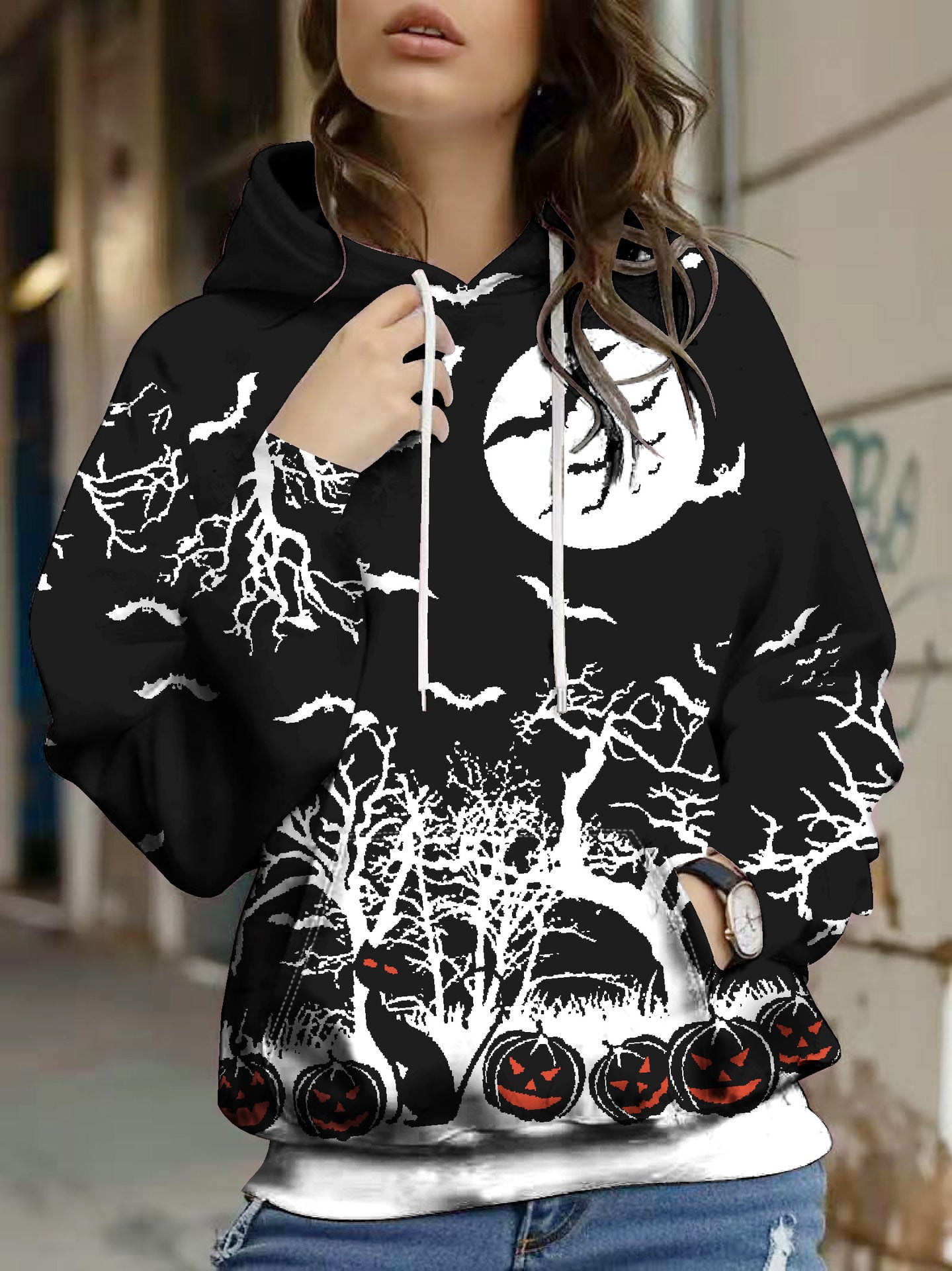 Efterår- og vinter-Halloween-digitalprintet hættetrøje