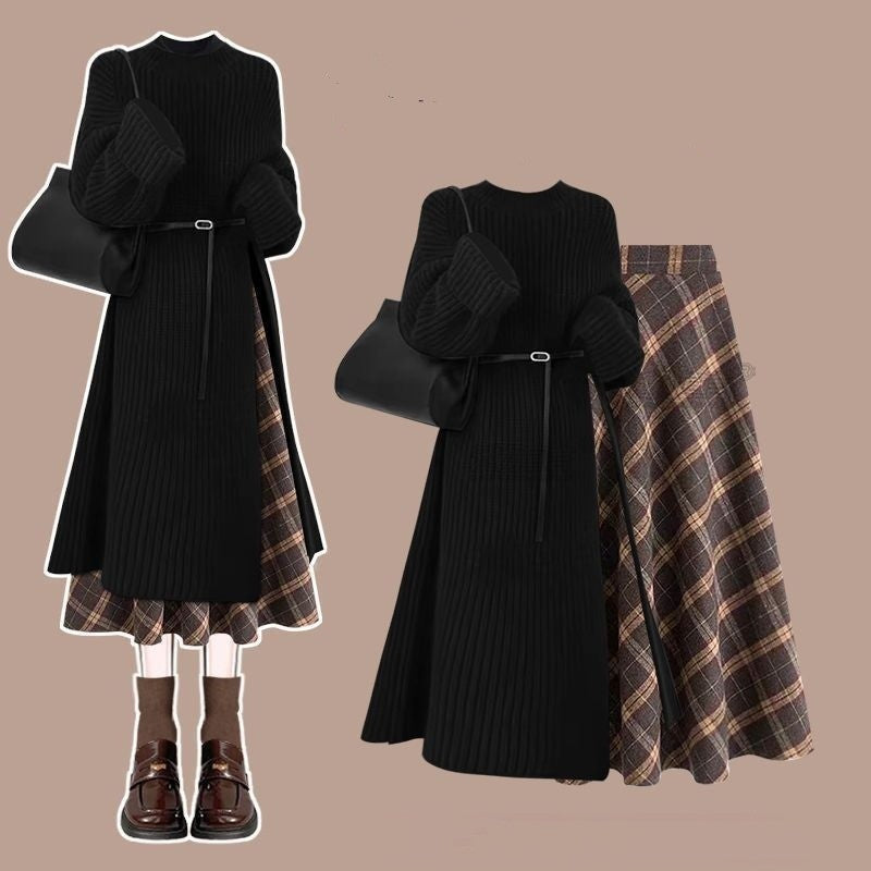 Fashion Knit Sweater Dress Shows Skirt Two-piece Set