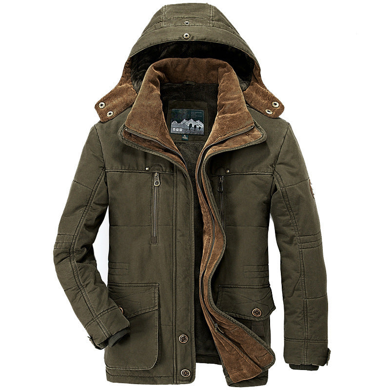 Casual Multi-pocket Hooded Men's Thick Cotton Jacket