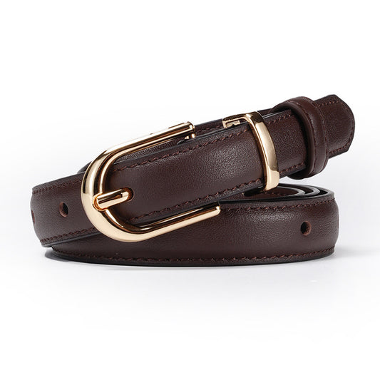 Women's First Layer Cowhide Pin Buckle Korean Style Trendy All-matching