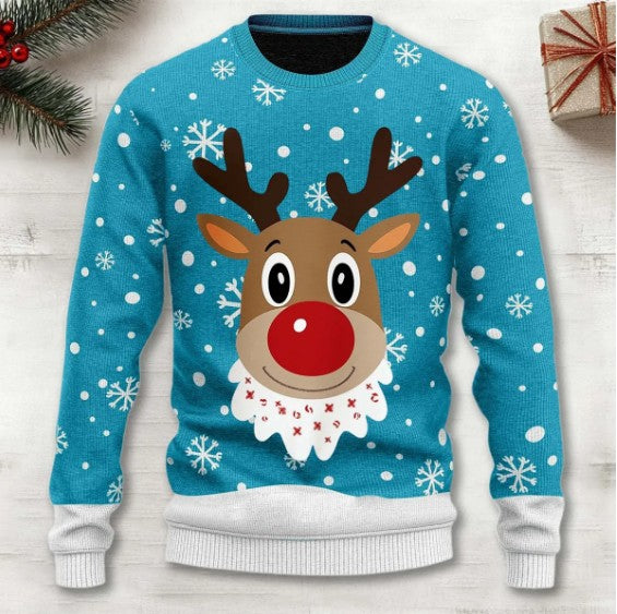 3D Digital Printing Series Thick Needle Pull Strip Crew Neck Pullover Sweatshirt