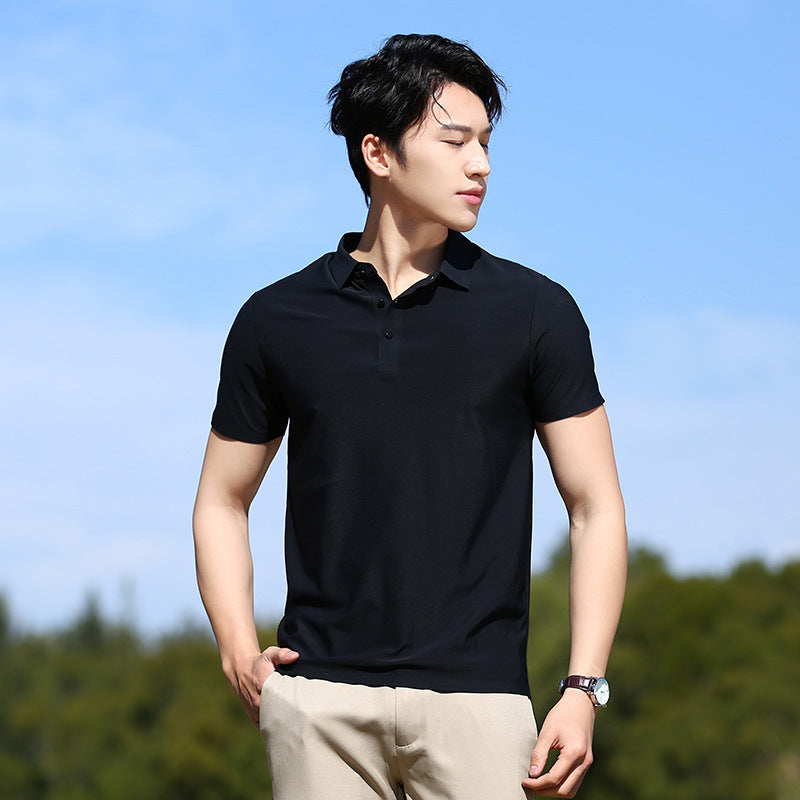 Ice Silk Short-Sleeve Solid-Color Stretch Mens Seamless Polo Shirt