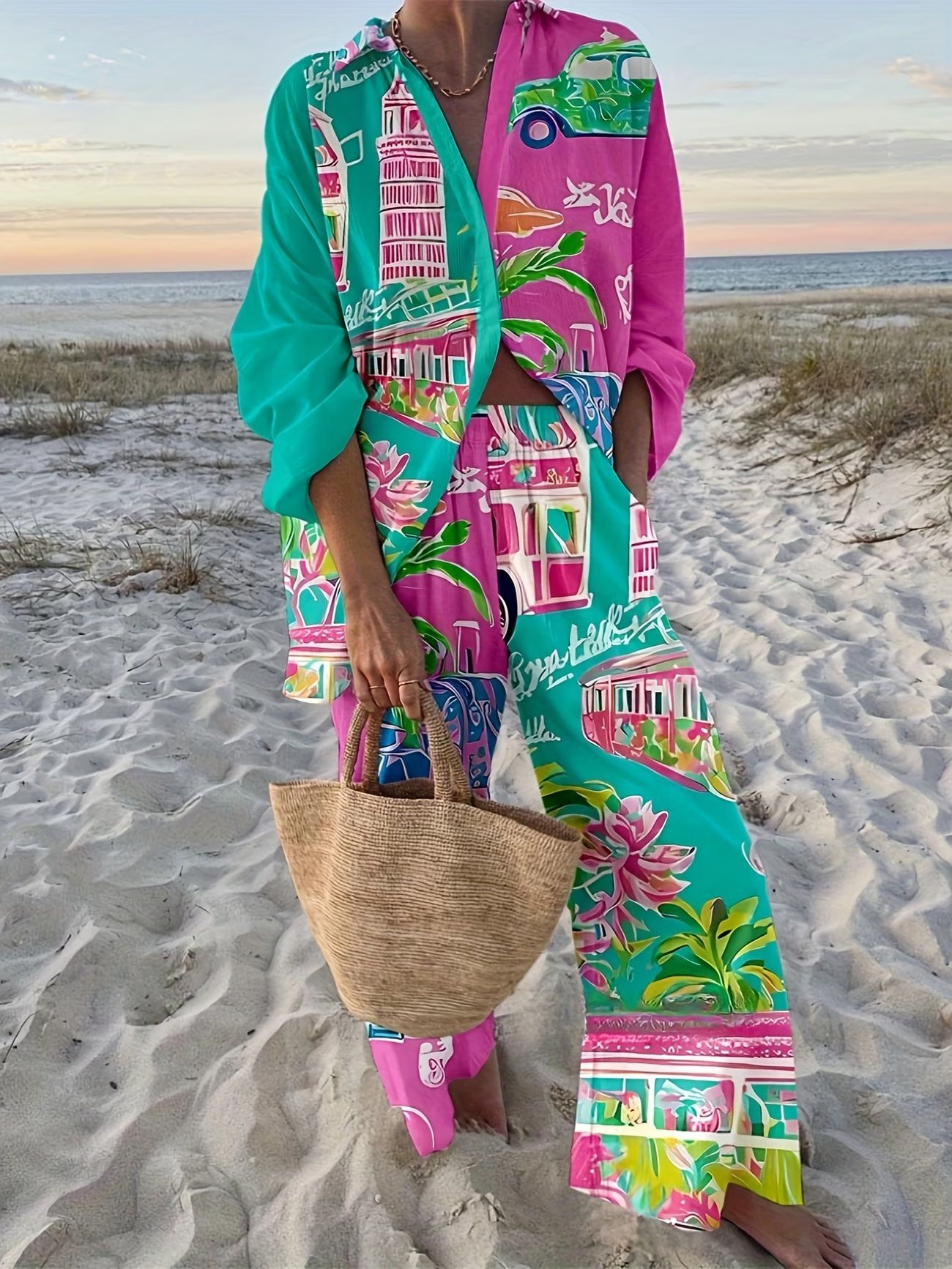 Women's Fashionable Casual 3D Digital Print Set