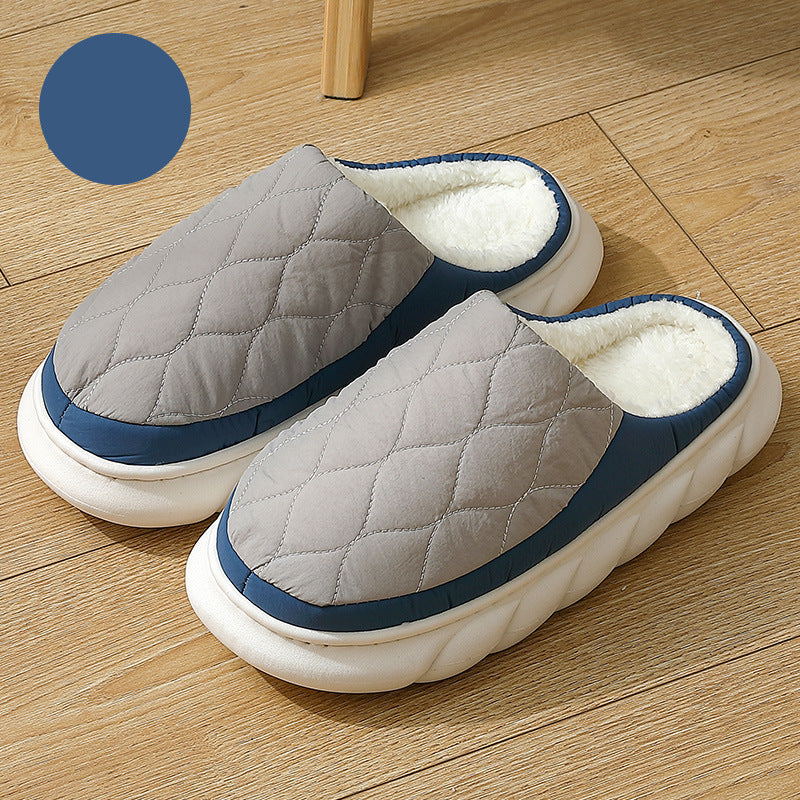 Plaid Down Slippers Warm Winter House Shoes