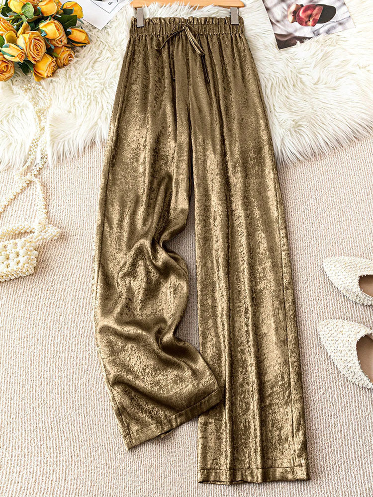 Womens Loose Straight-leg Pleated Pants