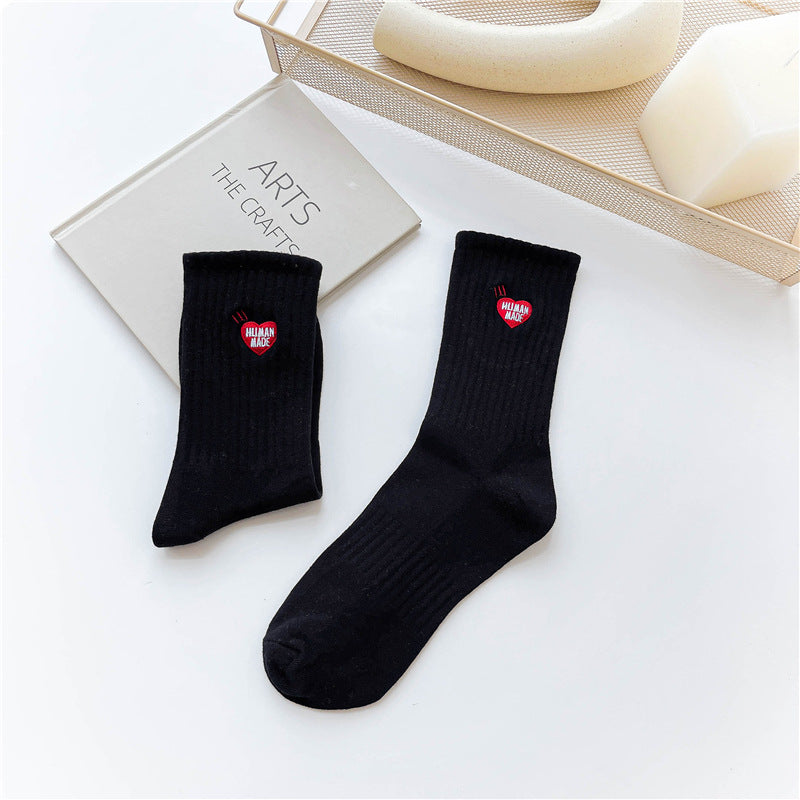 Letter Love Solid Color Couple Medium Stockings Ins Tidy High Stockings For Men