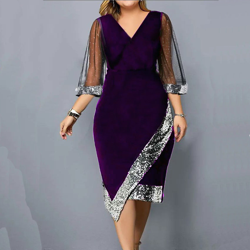 Irregular Sequin Perspective Mesh Women's Dress