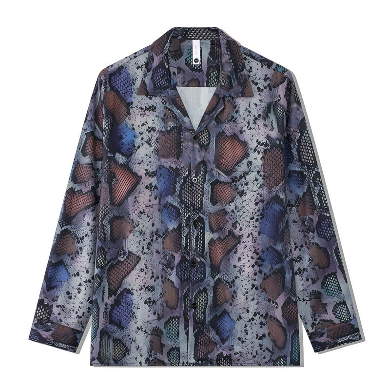 Casual Hawaiian Cardigan Full Printed Snakeskin Pattern Long Sleeve Printed Shirt