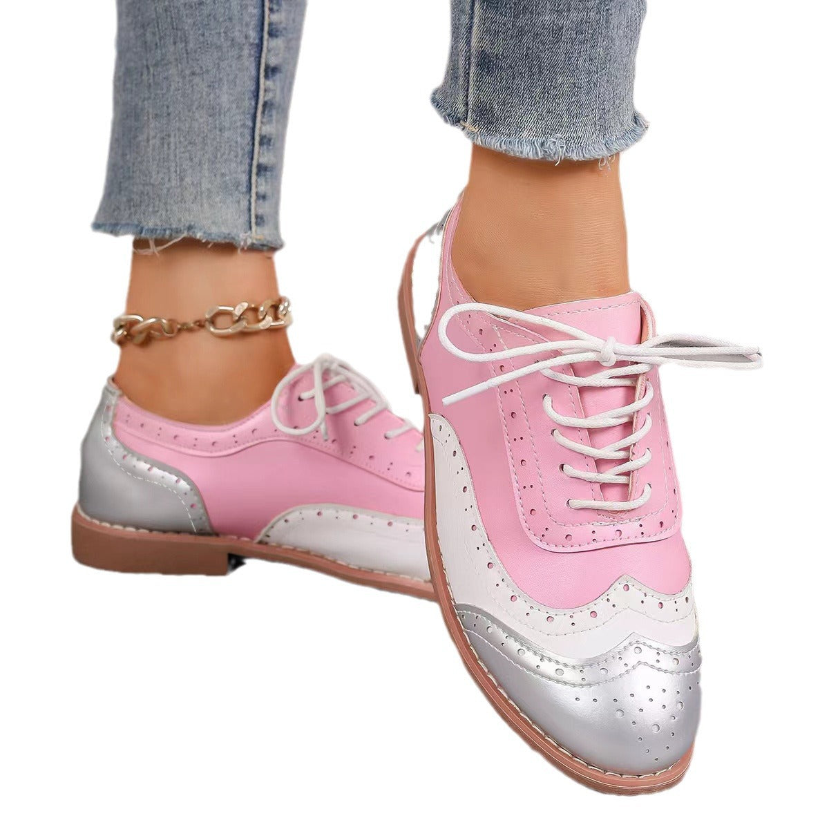 Flat Sneakers Wear-resistant Casual Low-top Lace-up Round Toe Single Shoes