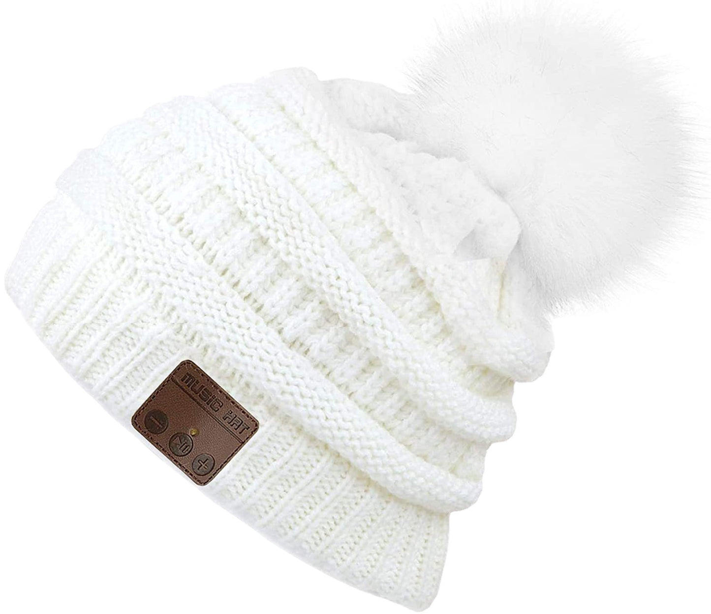 Music Plus Fluff Ball Knitted Hat Keeps Warm In Winter