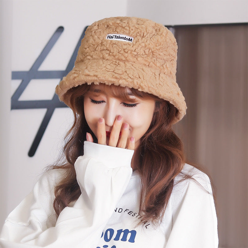 Lamb Hair Letter Embroidered Fisherman Hat