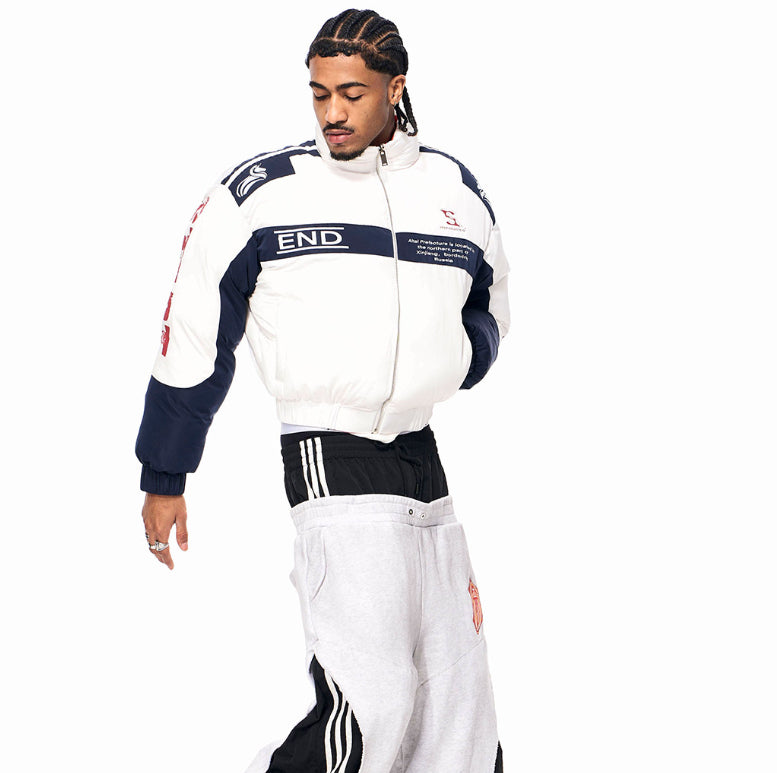 Mens Padded Quilted Puffer Jacket With A Printed Design