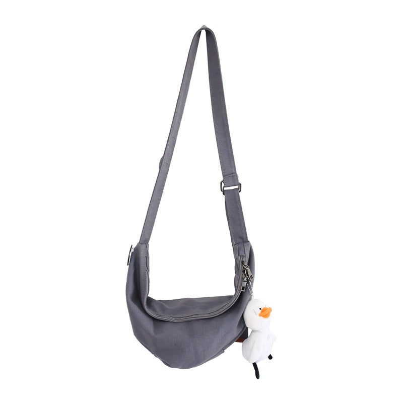 Simple Couple Canvas Solid Color Street Trend Korean Style Shoulder Bag