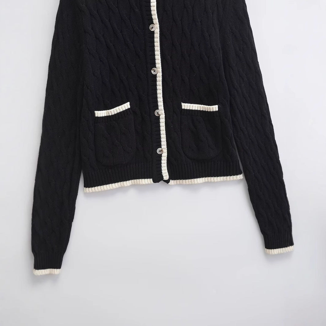 Women's Long-sleeved Button Twisted Knitted Cardigan