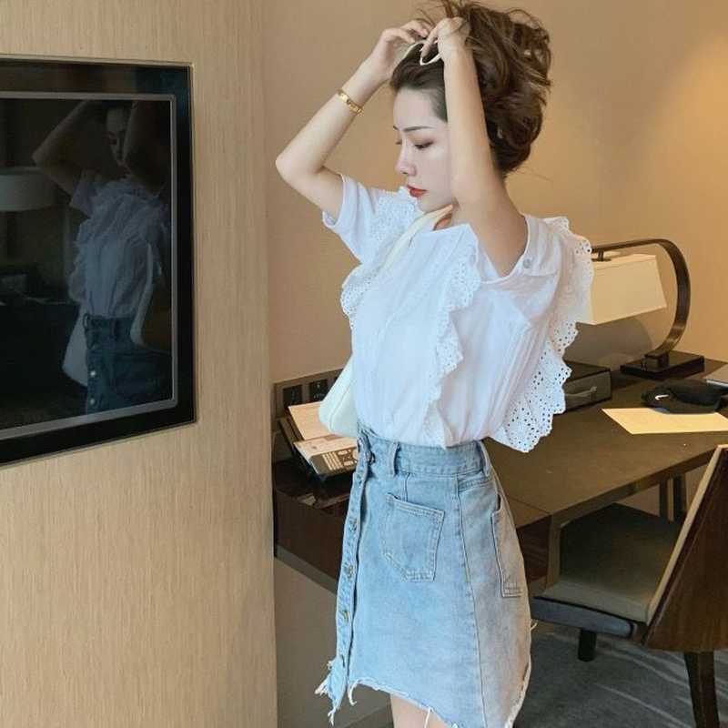 French Women's Summer Fungus White Short-sleeved Shirt