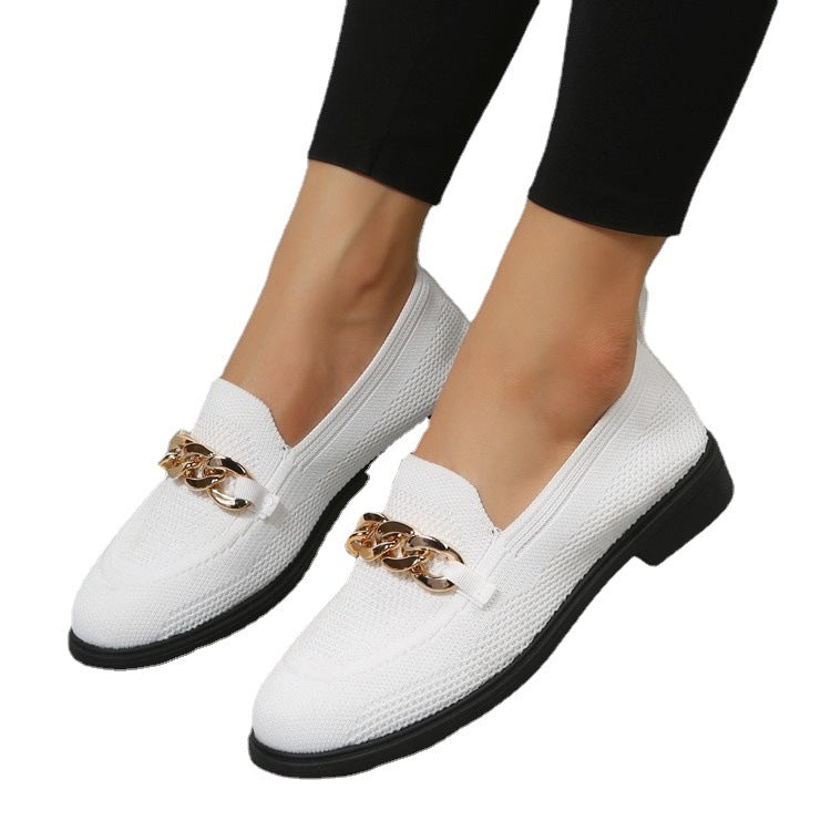 Summer New Style Fly Woven Shallow Chain Comfortable Casual Small White Shoes