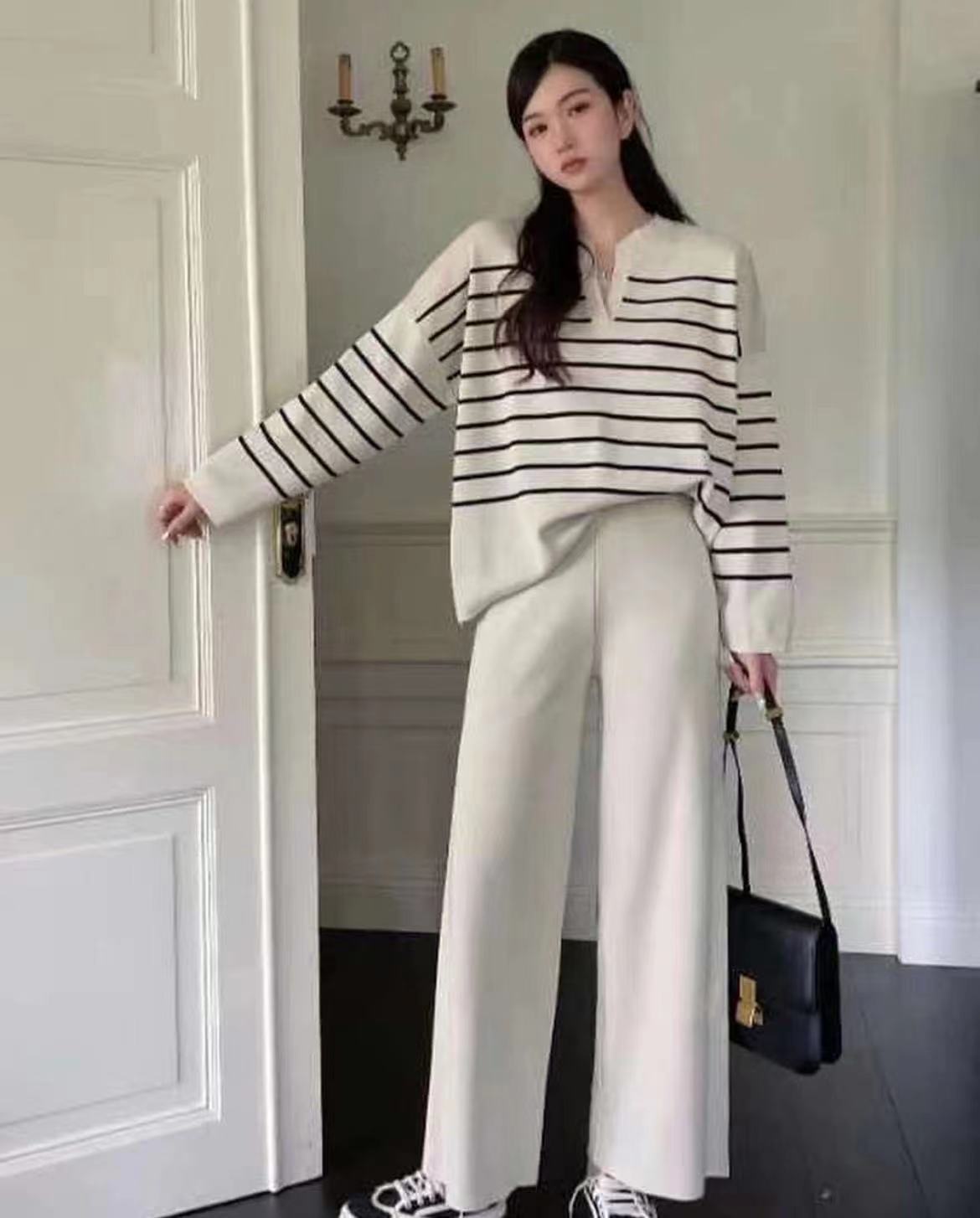 Casual High Waist Drooping Knitted Wide-leg Pants