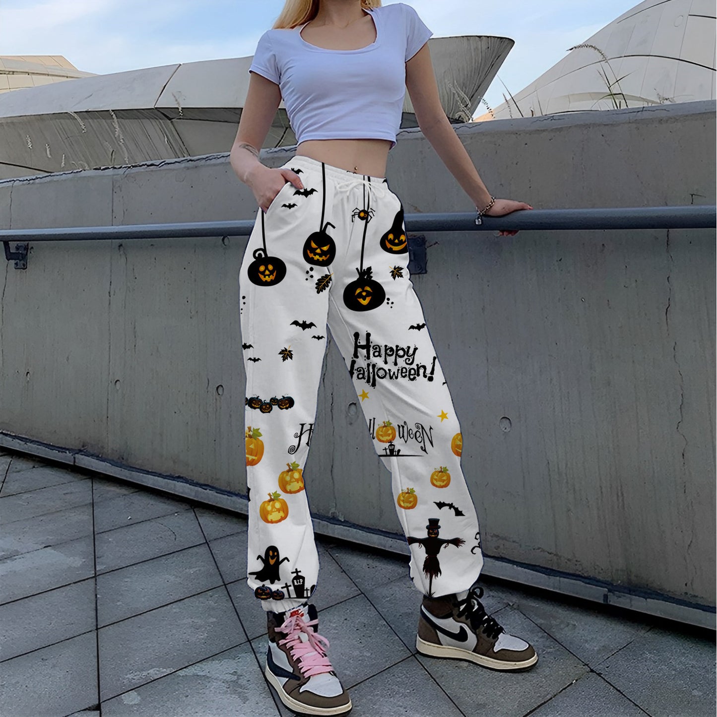 Printed Loose Tappered Sports Pants Fashion