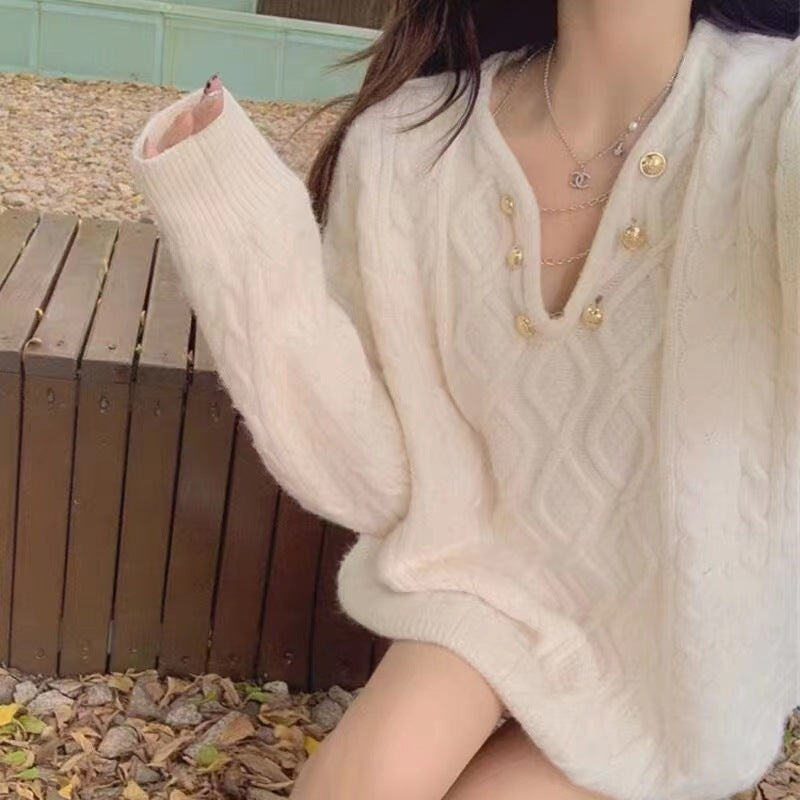 Cable-knit Pullover Women's Mid-length Sweater